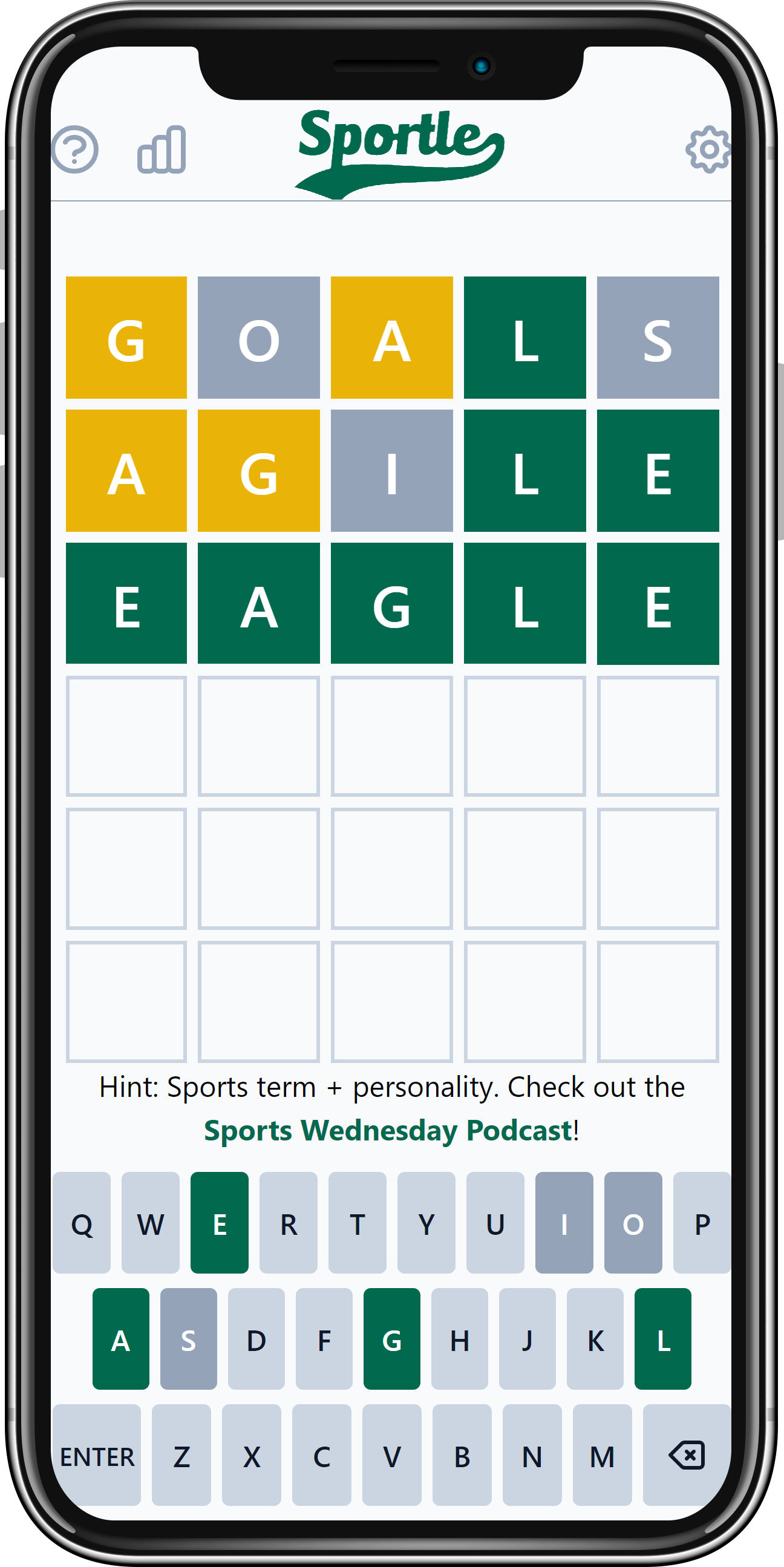 Sportle puzzle on a smartphone